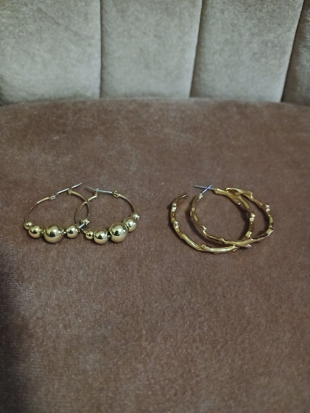 Gold Beaded and Twisted Branch Hoop Earring Duo - Picture 2 of 2